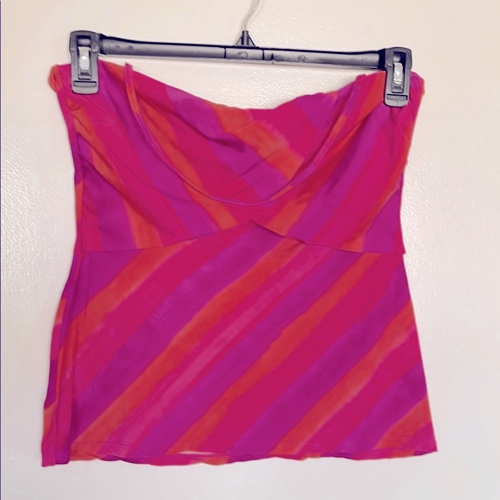 Ralph Lauren Tankini top SZ 12 Vibrant Pink Orange Striped Cruisewear Tropical
